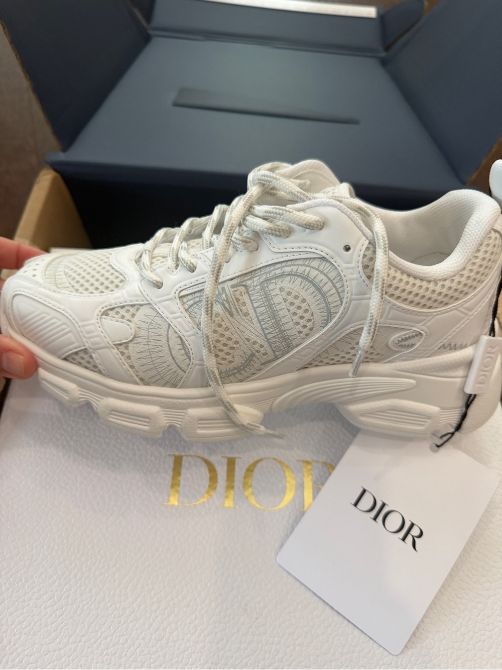 Dior White Mesh & Leather Women's Sneaker with Embroidered Logo